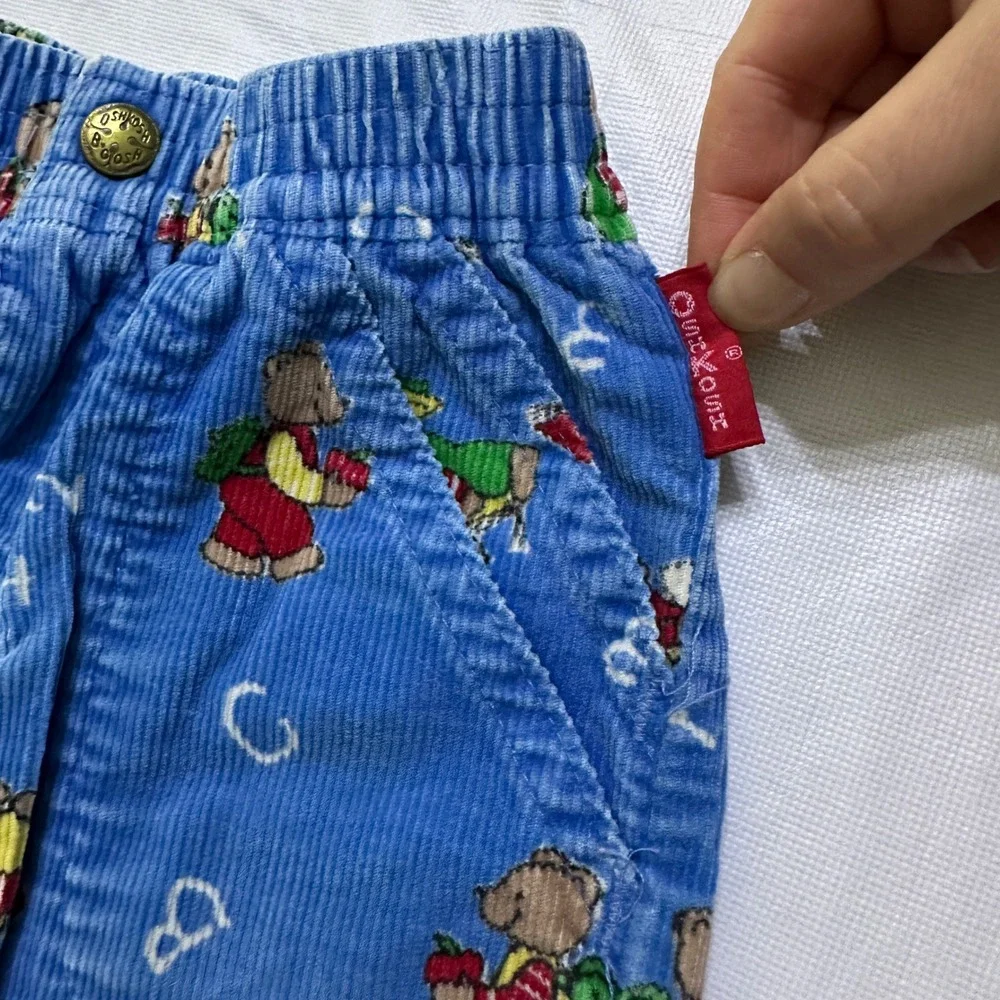Vtg 90s Baby OshKosh B'gosh Bear ABC Corduroy Pants Bottoms 12M Blue USA Made